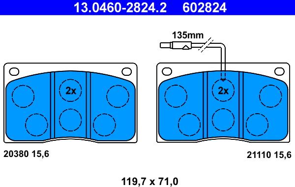 ATE 13.0460-2824.2 - Тормозные колодки, дисковые, комплект unicars.by