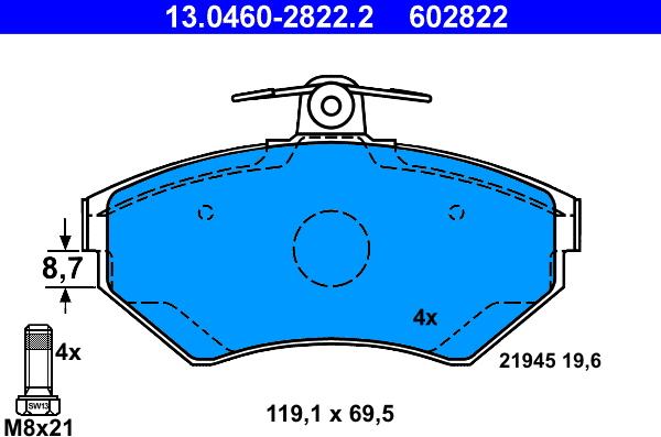 ATE 13.0460-2822.2 - Тормозные колодки, дисковые, комплект unicars.by