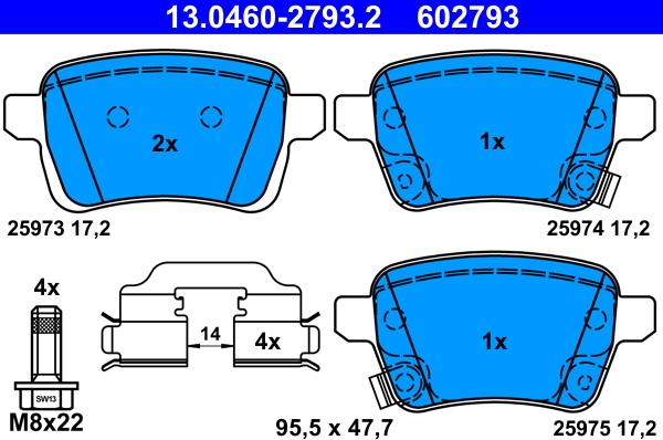 ATE 13.0460-2793.2 - Тормозные колодки, дисковые, комплект unicars.by