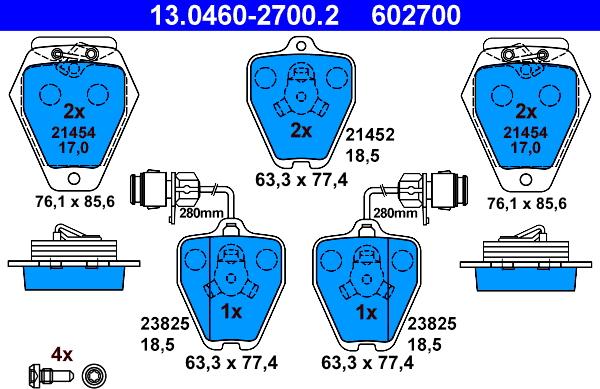 ATE 13.0460-2700.2 - Тормозные колодки, дисковые, комплект unicars.by