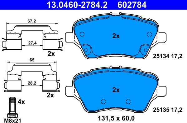 ATE 13.0460-2784.2 - Тормозные колодки, дисковые, комплект unicars.by