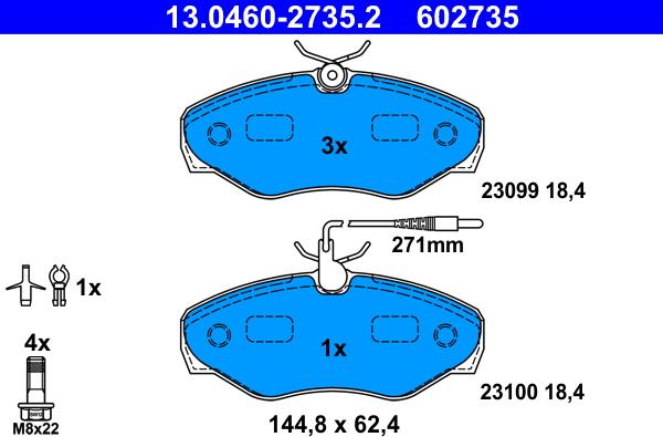 ATE 13.0460-2735.2 - Тормозные колодки, дисковые, комплект unicars.by