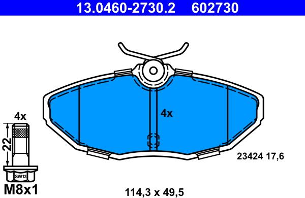 ATE 13.0460-2730.2 - Тормозные колодки, дисковые, комплект unicars.by