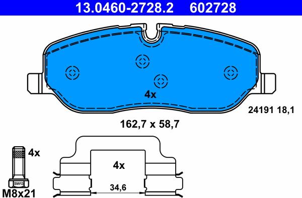 ATE 13.0460-2728.2 - Тормозные колодки, дисковые, комплект unicars.by