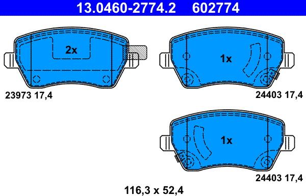 ATE 13.0460-2774.2 - Тормозные колодки, дисковые, комплект unicars.by