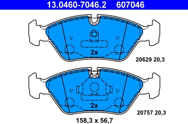 ATE 13.0460-7046.2 - Тормозные колодки, дисковые, комплект unicars.by