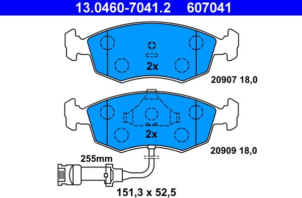 ATE 13.0460-7041.2 - Тормозные колодки, дисковые, комплект unicars.by