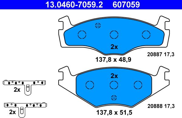 ATE 13.0460-7059.2 - Тормозные колодки, дисковые, комплект unicars.by