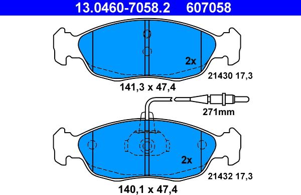 ATE 13.0460-7058.2 - Тормозные колодки, дисковые, комплект unicars.by