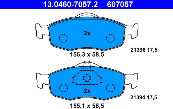 ATE 13.0460-7057.2 - Тормозные колодки, дисковые, комплект unicars.by