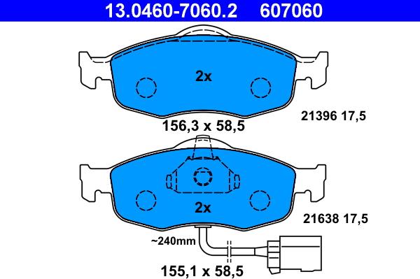 ATE 13.0460-7060.2 - Тормозные колодки, дисковые, комплект unicars.by