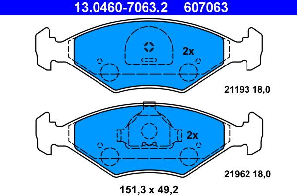 ATE 13.0460-7063.2 - Тормозные колодки, дисковые, комплект unicars.by