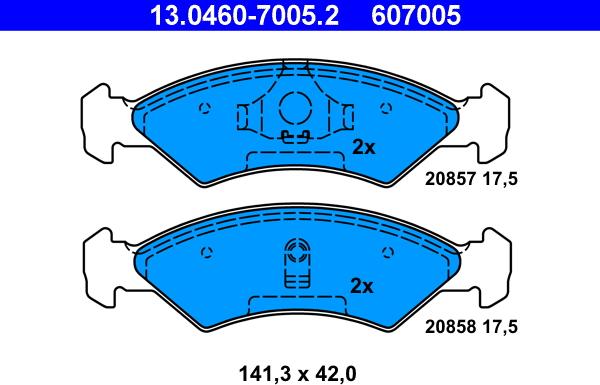 ATE 13.0460-7005.2 - Тормозные колодки, дисковые, комплект unicars.by