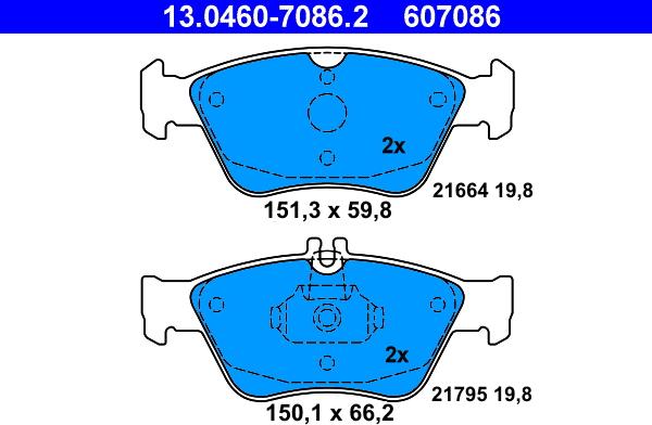 ATE 13.0460-7086.2 - Тормозные колодки, дисковые, комплект unicars.by