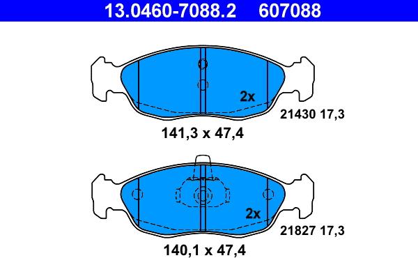 ATE 13.0460-7088.2 - Тормозные колодки, дисковые, комплект unicars.by