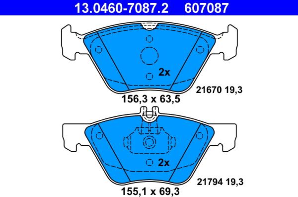 ATE 13.0460-7087.2 - Тормозные колодки, дисковые, комплект unicars.by