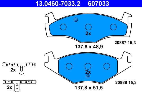 ATE 13.0460-7033.2 - Тормозные колодки, дисковые, комплект unicars.by