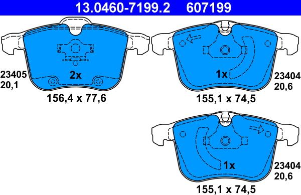 ATE 13.0460-7199.2 - Тормозные колодки, дисковые, комплект unicars.by