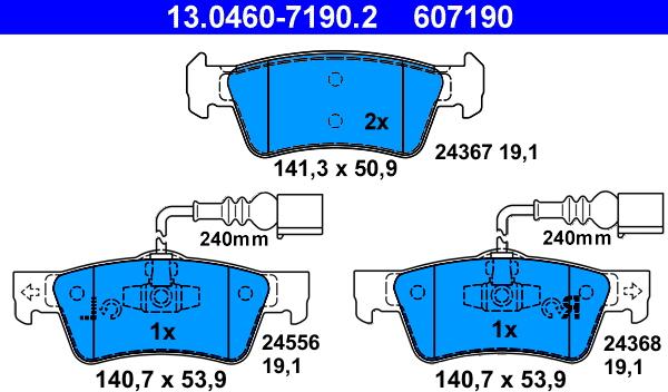 ATE 13.0460-7190.2 - Тормозные колодки, дисковые, комплект unicars.by