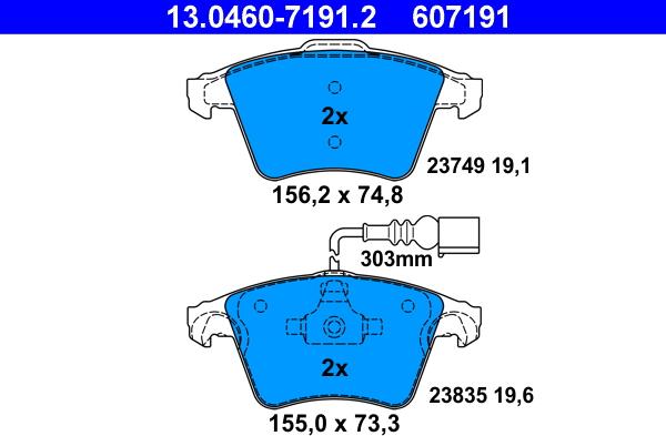 ATE 13.0460-7191.2 - Тормозные колодки, дисковые, комплект unicars.by