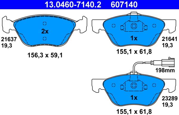 ATE 13.0460-7140.2 - Тормозные колодки, дисковые, комплект unicars.by