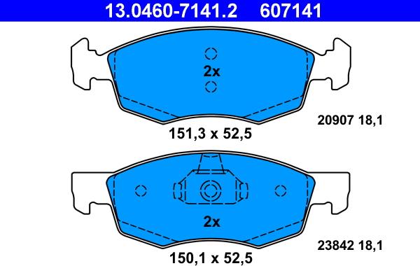 ATE 13.0460-7141.2 - Тормозные колодки, дисковые, комплект unicars.by