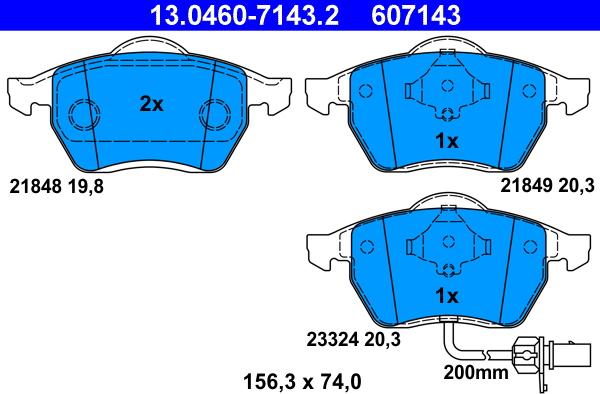 ATE 13.0460-7143.2 - Тормозные колодки, дисковые, комплект unicars.by