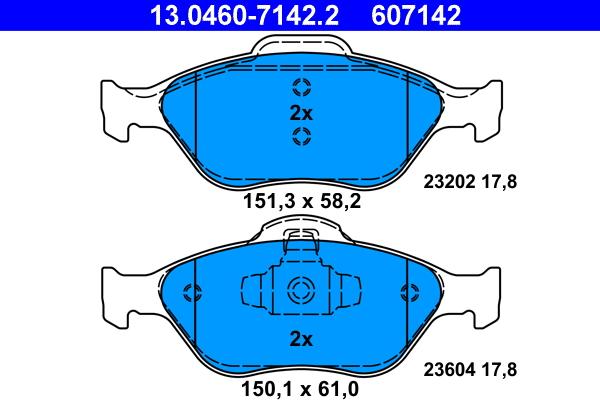 ATE 13.0460-7142.2 - Тормозные колодки, дисковые, комплект unicars.by