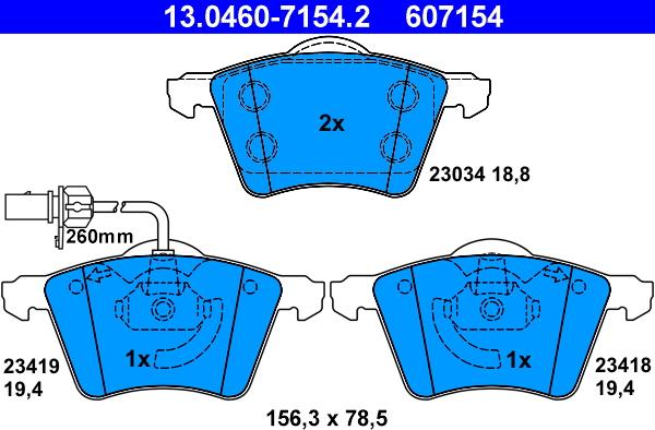 ATE 13.0460-7154.2 - Тормозные колодки, дисковые, комплект unicars.by