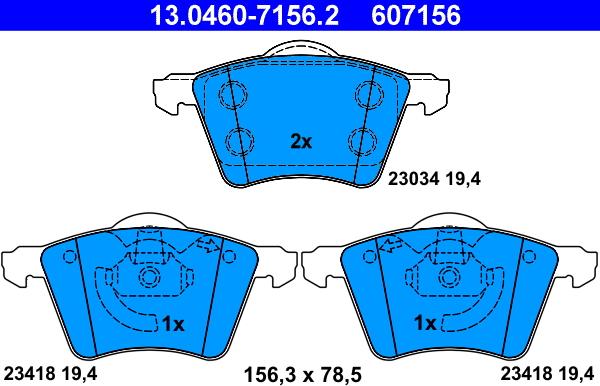 ATE 13.0460-7156.2 - Тормозные колодки, дисковые, комплект unicars.by