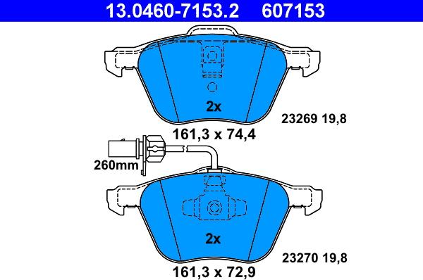 ATE 13.0460-7153.2 - Тормозные колодки, дисковые, комплект unicars.by