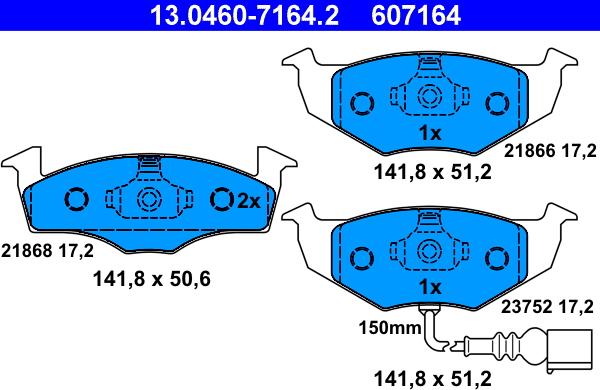 ATE 13.0460-7164.2 - Тормозные колодки, дисковые, комплект unicars.by