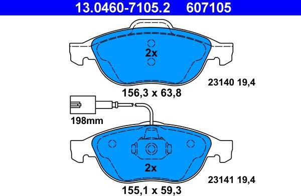 ATE 13.0460-7105.2 - Тормозные колодки, дисковые, комплект unicars.by