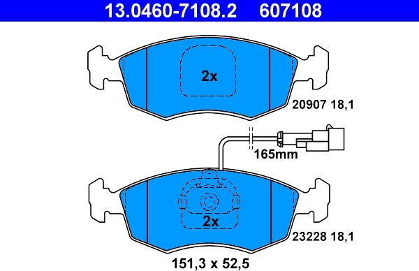 ATE 13.0460-7108.2 - Тормозные колодки, дисковые, комплект unicars.by