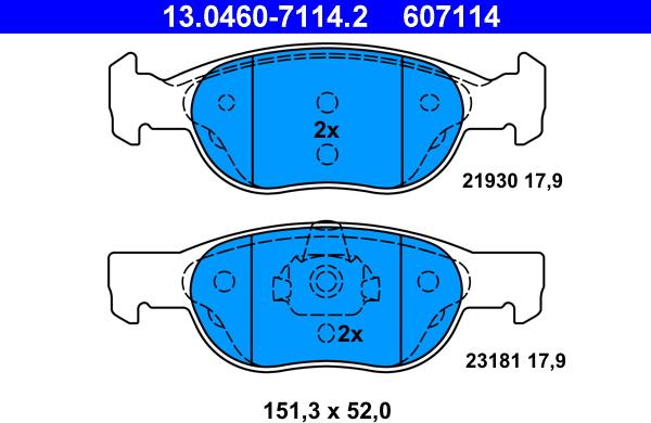 ATE 13.0460-7114.2 - Тормозные колодки, дисковые, комплект unicars.by