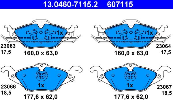 ATE 13.0460-7115.2 - Тормозные колодки, дисковые, комплект unicars.by