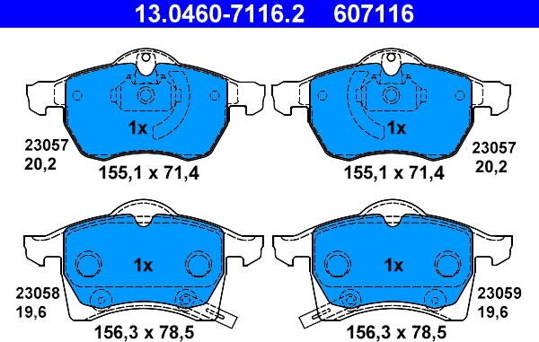 ATE 13.0460-7116.2 - Тормозные колодки, дисковые, комплект unicars.by