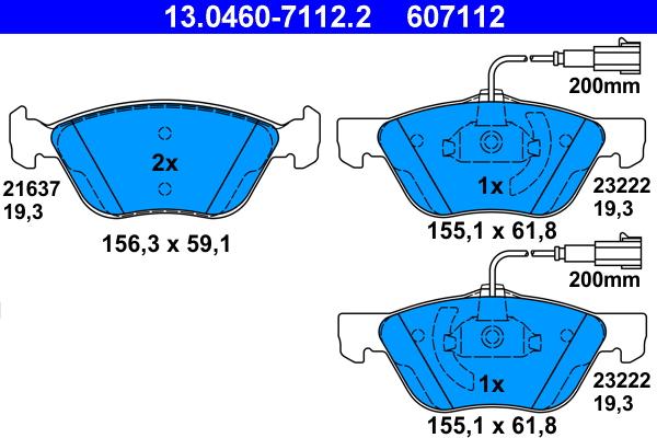 ATE 13.0460-7112.2 - Тормозные колодки, дисковые, комплект unicars.by