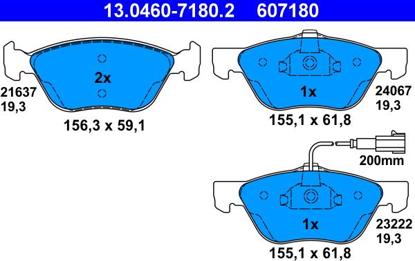 ATE 13.0460-7180.2 - Тормозные колодки, дисковые, комплект unicars.by