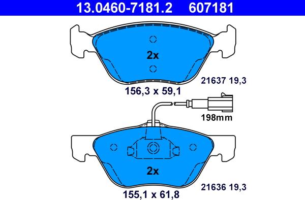 ATE 13.0460-7181.2 - Тормозные колодки, дисковые, комплект unicars.by