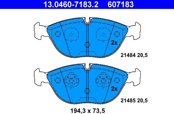 ATE 13.0460-7183.2 - Тормозные колодки, дисковые, комплект unicars.by