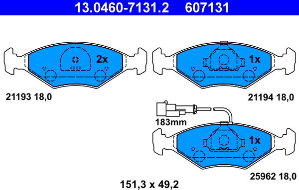 ATE 13.0460-7131.2 - Тормозные колодки, дисковые, комплект unicars.by