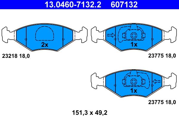 ATE 13.0460-7132.2 - Тормозные колодки, дисковые, комплект unicars.by