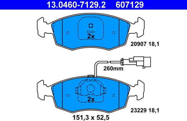 ATE 13.0460-7129.2 - Тормозные колодки, дисковые, комплект unicars.by