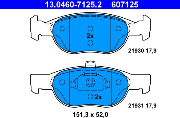 ATE 13.0460-7125.2 - Тормозные колодки, дисковые, комплект unicars.by