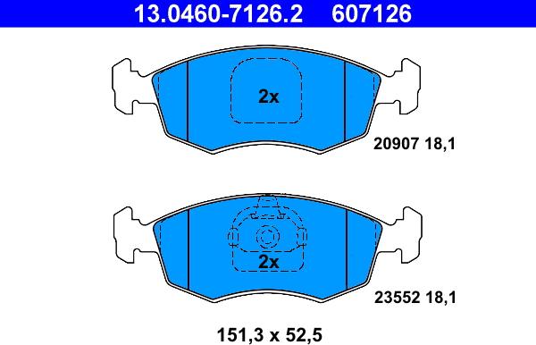 ATE 13.0460-7126.2 - Тормозные колодки, дисковые, комплект unicars.by