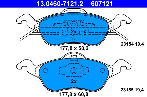 ATE 13.0460-7121.2 - Тормозные колодки, дисковые, комплект unicars.by