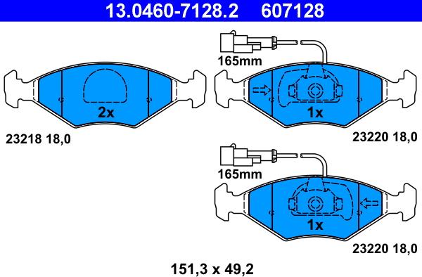 ATE 13.0460-7128.2 - Тормозные колодки, дисковые, комплект unicars.by