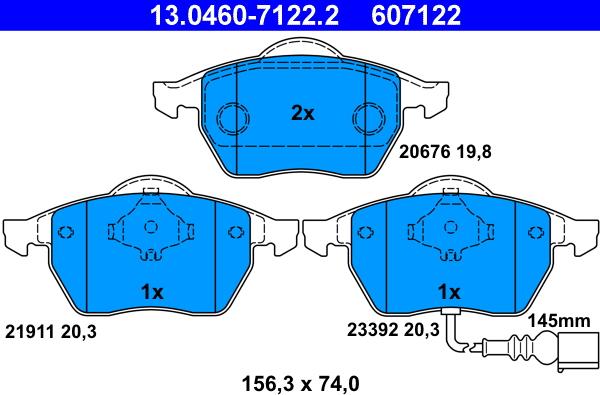 ATE 13.0460-7122.2 - Тормозные колодки, дисковые, комплект unicars.by