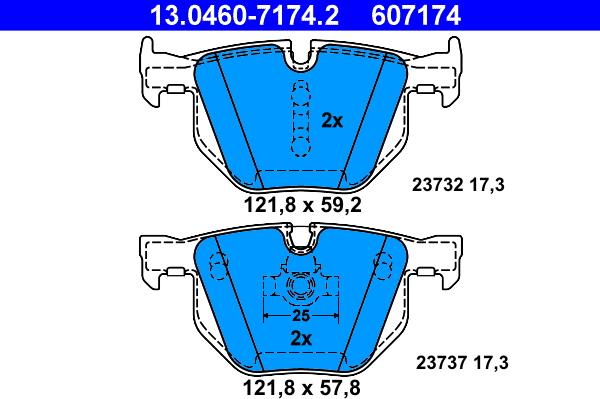 ATE 13.0460-7174.2 - Тормозные колодки, дисковые, комплект unicars.by